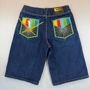 COOGI Authentic Australian Mens Denim Shorts Dark Wash Embroidered Colorful 34